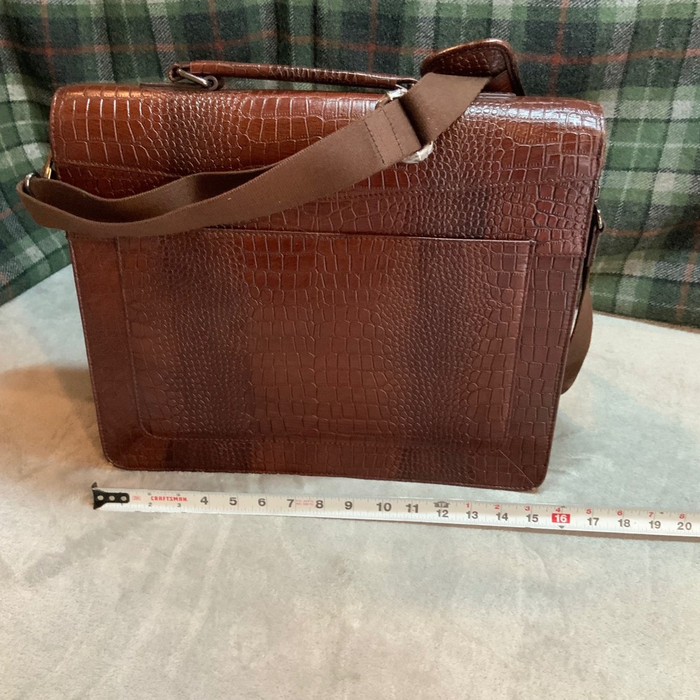 Rocky Patel Mens Brown Croc Embossed Leather Messenger Bag Briefcase Satchel - Picture 4 of 12
